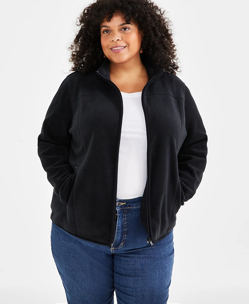Style & Co Plus Solid Polar Fleece Zip-Front Jacket, Exclusively at Macy's