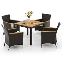 Costway 5 Pcs Patio Dining Table Set for 4 Rattan Conversation Set with Umbrella Hole