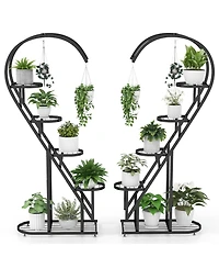 Costway 5 Tier Metal Plant Stand Heart-shaped Shelf with Hanging Hook for Multiple Plants