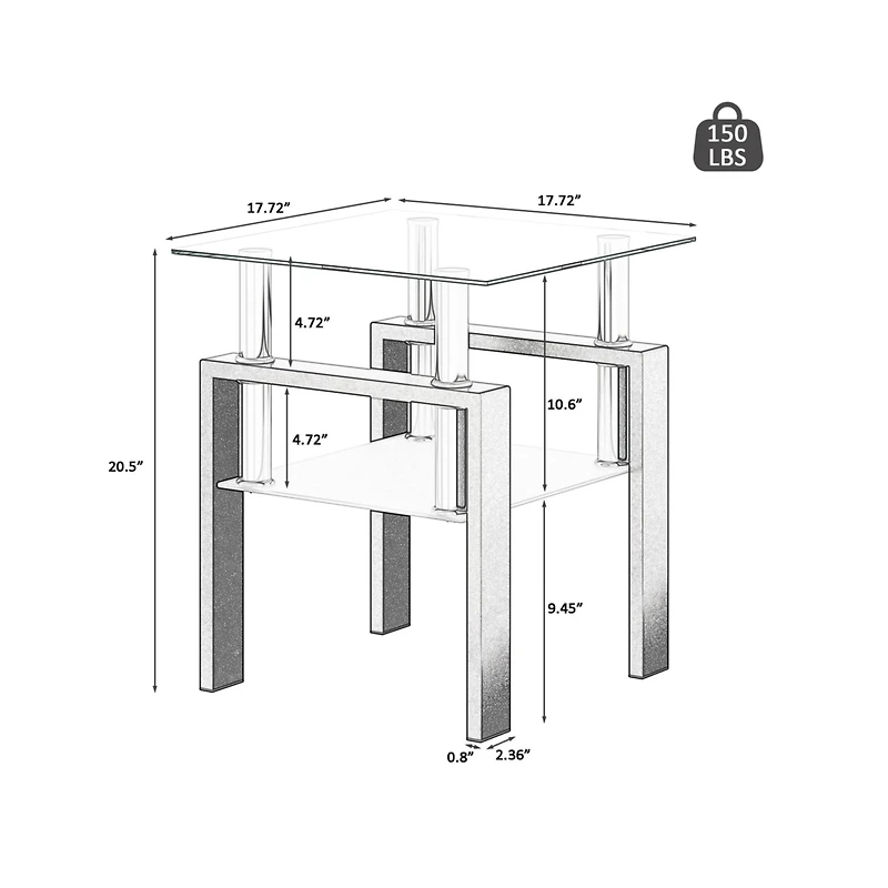 Streamdale Modern Tempered Glass Square Coffee Table Set