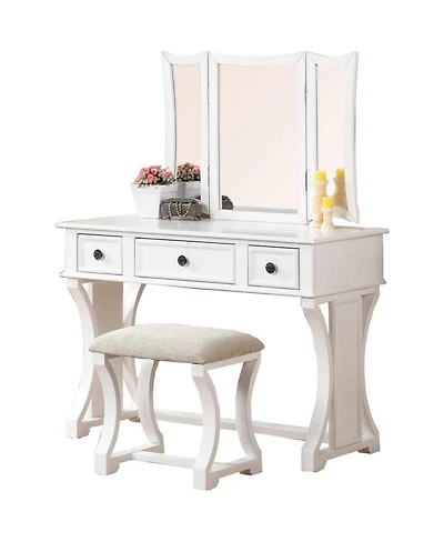 Simplie Fun White Mdf Vanity Set with Foldable Mirror & Stool