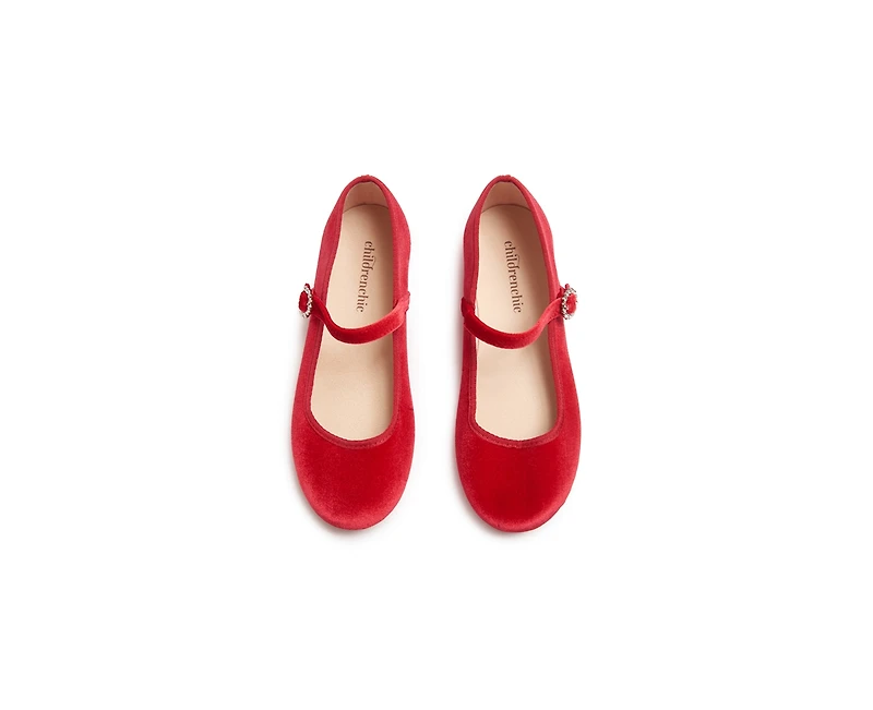 Childrenchic Girls Holiday Velvet Mary Janes Red