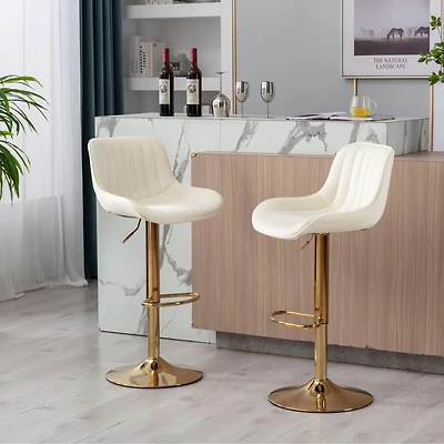 Chrome Footrest And Base Swivel Height Adjustable Mechanical Lifting Velvet + Leg