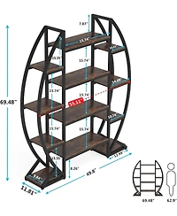 Tribesigns Oval Bookshelf, Triple Wide 5 Tier Etagere Bookcase, Industrial Display Shelves for Living Room (Brown, 55")