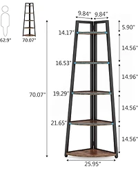 Tribesigns 70 inch Tall Corner Shelf, 5 Tier Rustic Corner Bookshelf, Industrial Corner Ladder Shelf, Plant Stand for Living Room, Kitchen, Home Offic