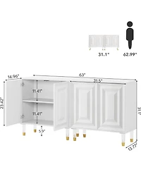 Tribesigns Sideboard Buffet Cabinet, 63 Inch Modern Kitchen Accent Cabinet with 4 Doors and Storage Shelves, White Credenzas Console Bar Cabinet for L