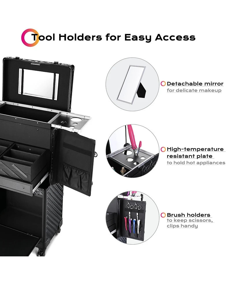 Byootique Rolling Makeup Case Trolley Cosmetic Organizer Hair Stylist Salon