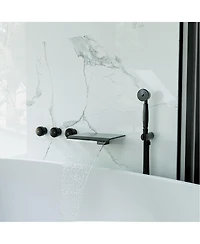 Mondawe 3-Handle Waterfall Wide-Spray High Pressure Tub and Shower Faucet Matte Black With Valve
