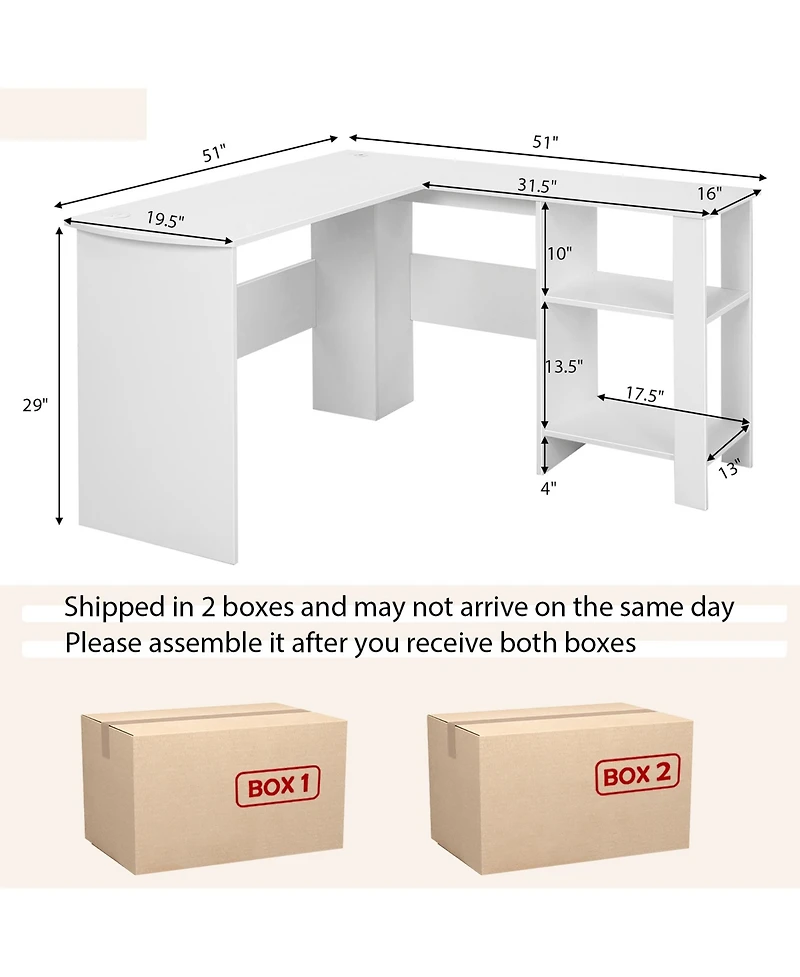 L-shaped Corner Computer Desk Home Office Writing Workstation with Storage Shelves