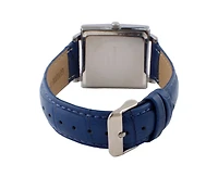 Peugeot Men's Modern 35x35mm Square Watch with Metal Case with Blue Leather Band