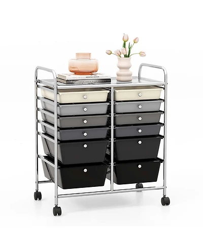 12 Drawers Rolling Cart Storage Mutlicolor Scrapbook Paper Studio Organizer Bins Gradient