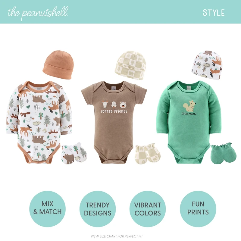 The Peanutshell Baby Boys Layette Gift Set Boys, Woodland Animals, 23 Essential Pieces, 0-3 Months