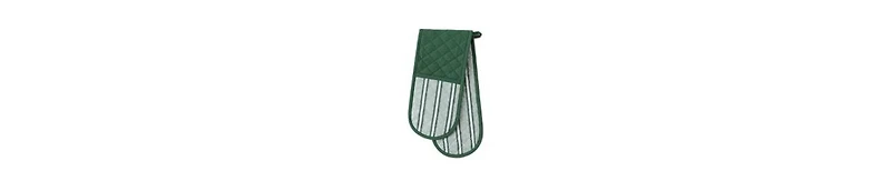 Design Imports Double Strip Chef Kitchen Cooking Baking Collection, Double Oven Mitt, 35x7.5", Dark Green