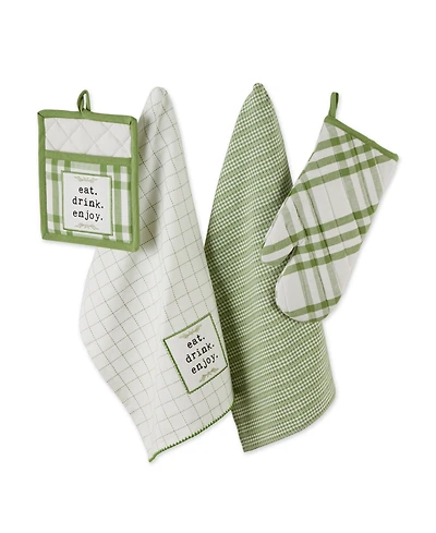 Design Imports Home Sweet Farmhouse Kitchen Collection, Potholder/Oven Mitt/Dishtowel Set, Antique Green, 4 Count