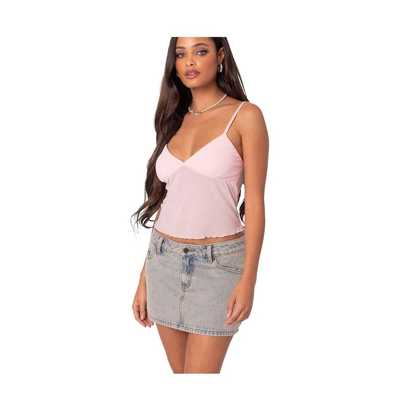 Edikted Womens Serafina Sheer Mesh Tank Top