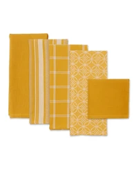 Design Imports Assorted Woven Kitchen Set, Dishtowel, 18x28", Dishcloth, 13x13", Honey Gold, 5 Piece