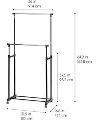 Iris Usa Adjustable Double Rod Clothes Rack, Garment Rack, Clothing Rack with Wheels
