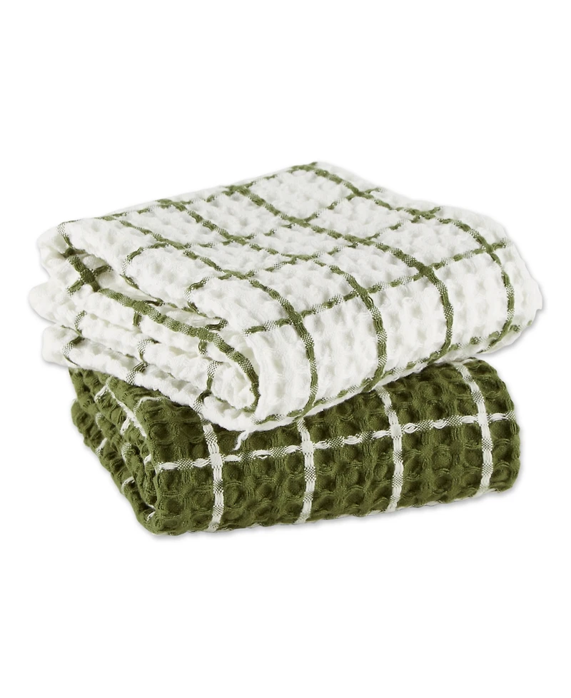 Design Imports Washed Waffle Collection Oversized Preshrunk Ultra Absorbent, Dishtowel Set, 20x30", Sage, 2 Piece