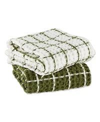 Design Imports Washed Waffle Collection Oversized Preshrunk Ultra Absorbent, Dishtowel Set, 20x30", Sage, 2 Piece