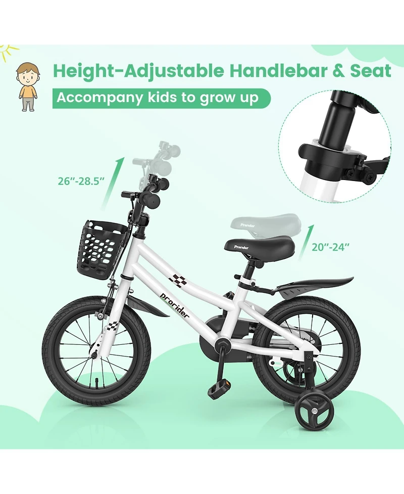14'' Kid's Bike with Removable Training Wheels & Basket for 3-5 Years Old