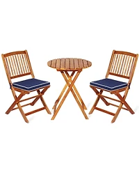 Gymax 3PC Folding Patio Conversation Set Acacia Wood Bistro Set w/ Cushions