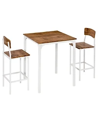 Homcom Triple Outdoor Kitchen Dine-In Buffet Top with Twin Comfort Chair Stools, White