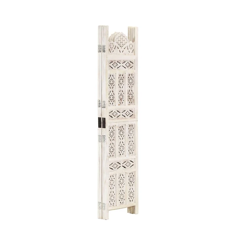 vidaXL Hand carved 4-Panel Room Divider White 63"x65" Solid Mango Wood