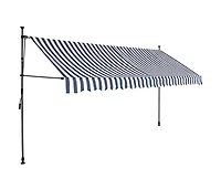Manual Retractable Awning with Led 137.8" Blue and White