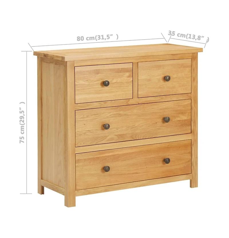 Chest of Drawers 31.5"x13.8"x29.5" Solid Oak Wood