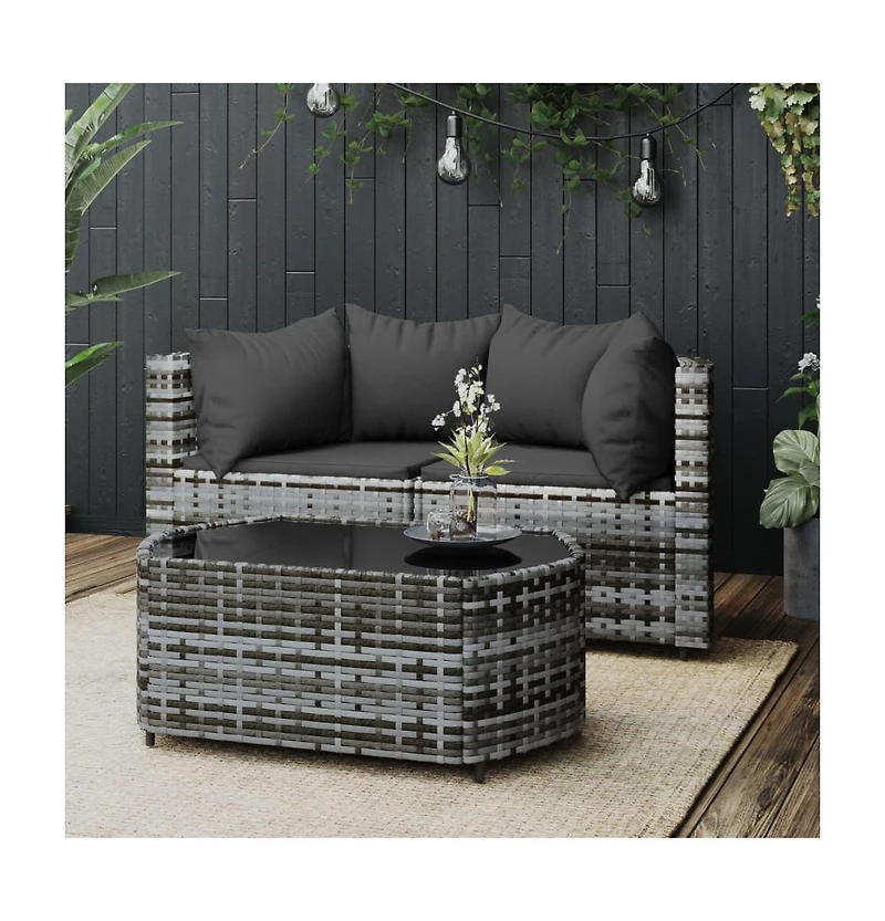 vidaXL Piece Patio Lounge Set with Cushions Gray Poly Rattan