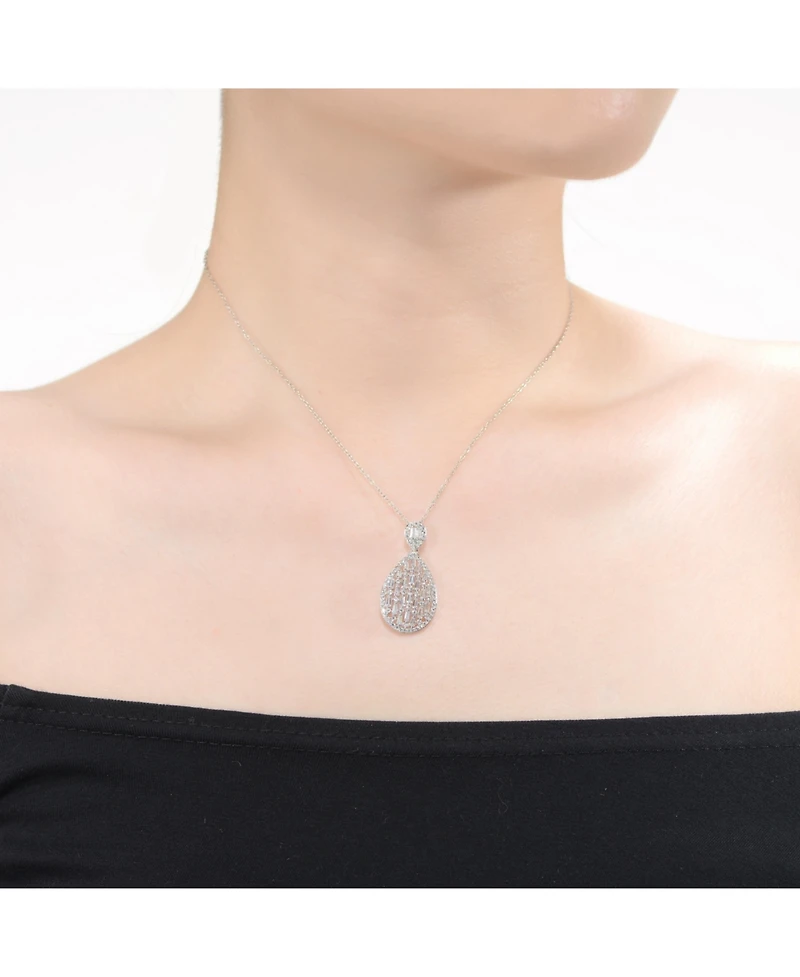 Stylish White Gold Plated Cubic Zirconia Pear Pendant Necklace