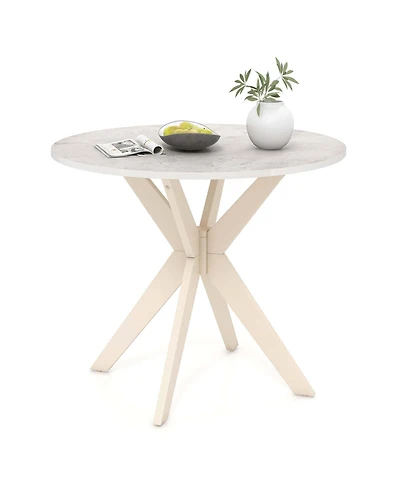 Round Dining Table 36" Faux Marble Tabletop Rubber Wood Legs Kitchen