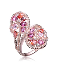 Sterling Silver with 18K Rose Gold Plated Multi Colored Pear Oval and Round Cubic Zirconia Swirl Bypass Ring
