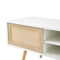 Streamdale White Rattan Tv Cabinet with Sliding Doors & Adjustable Shelf