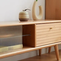 Solid Beech Tv Cabinet with Chinese Glass Doors, Storage Space