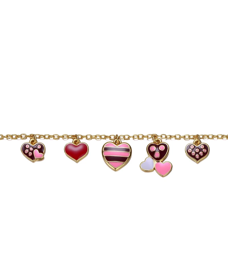 GiGiGirl 14k Yellow Gold Plated Adjustable Bracelet with Heart Charms and Colored Enamel for Kids