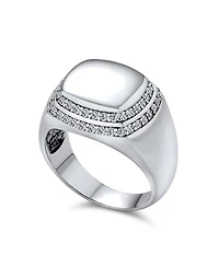 Bling Jewelry Square Cubic Zirconia Halo Signet Ring Sterling Silver