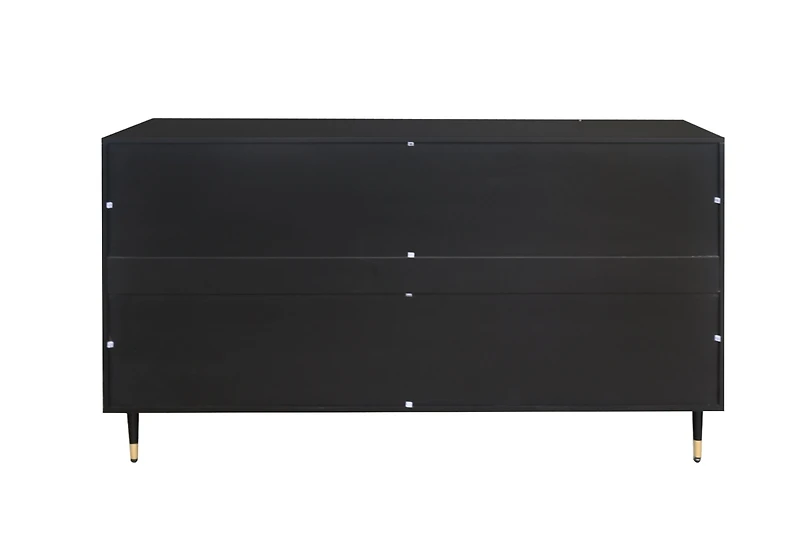 Black Lacquered Wooden Accent Cabinet with Glass Doors, 4-Door Storage Buffet