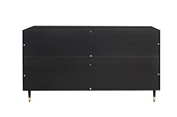 Black Lacquered Wooden Accent Cabinet with Glass Doors, 4-Door Storage Buffet