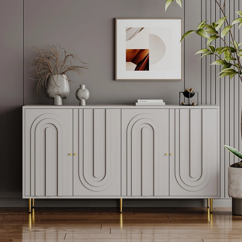Streamdale Gray Lacquered Wooden Cabinet Server for Multiple Rooms