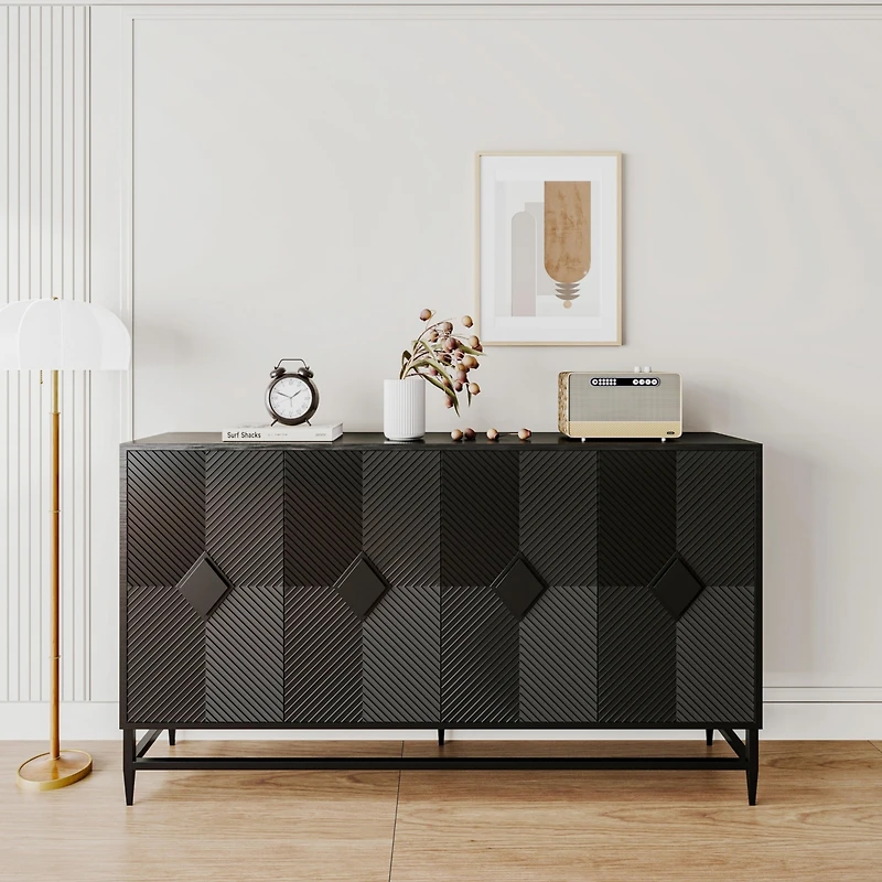 Streamdale Black Lacquered Wooden Sideboard Buffet Cabinet