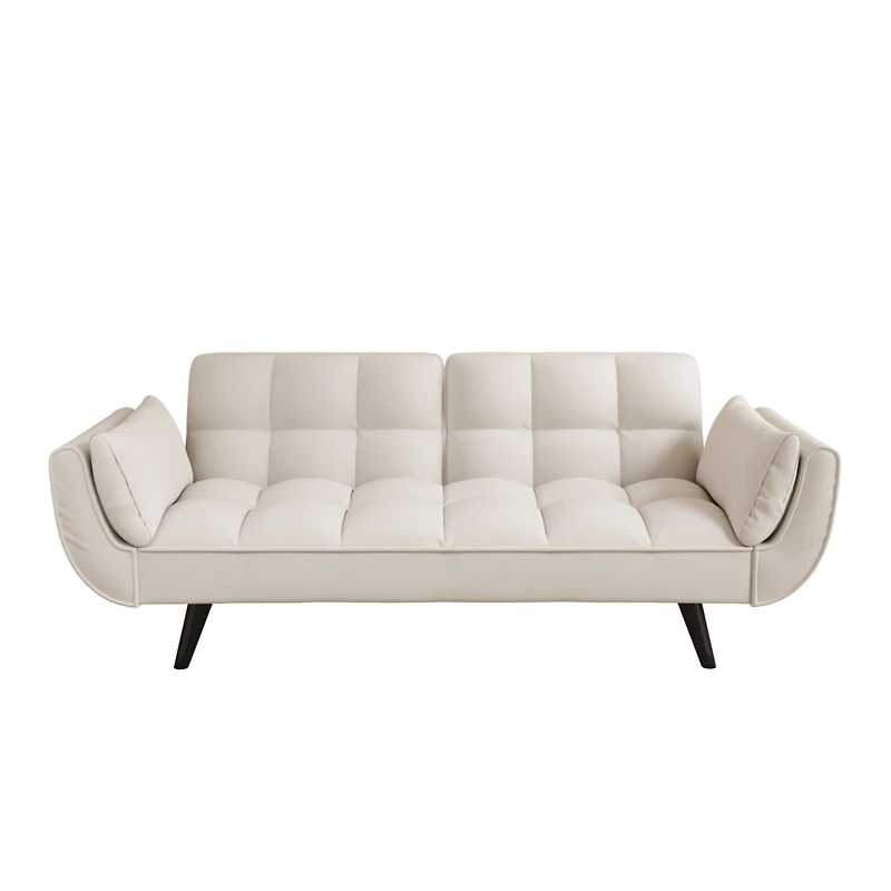 Simplie Fun Beige 57" Sofa with Throw Pillow & Armrests