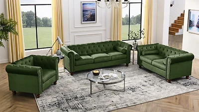 Streamdale Green Velvet Tufted Sofa Settee