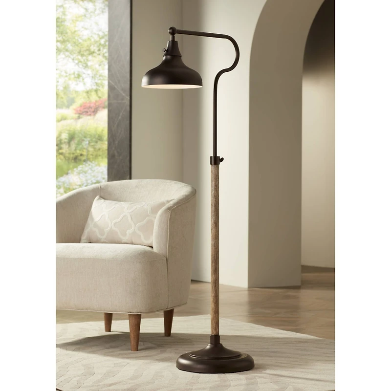 Franklin Iron Works Ferris Rustic Farmhouse Pharmacy Floor Lamp 57" Tall Bronze Faux Wood Grain Adjustable for Living Room Reading Bedroom Office