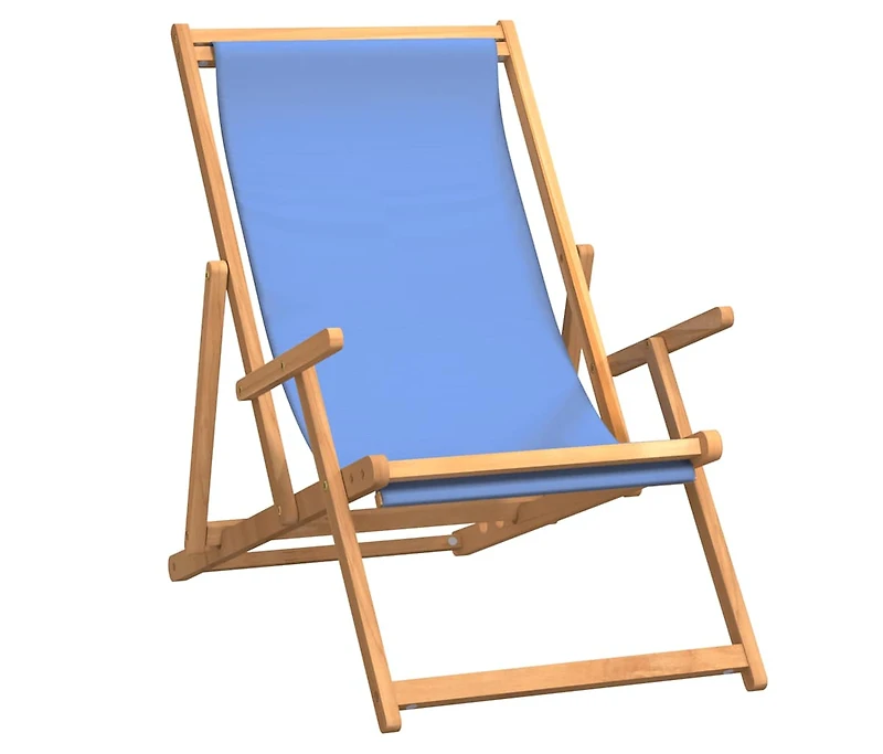 Folding Beach Chair Solid Wood Teak Blue