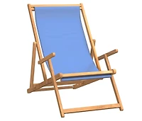 Folding Beach Chair Solid Wood Teak Blue