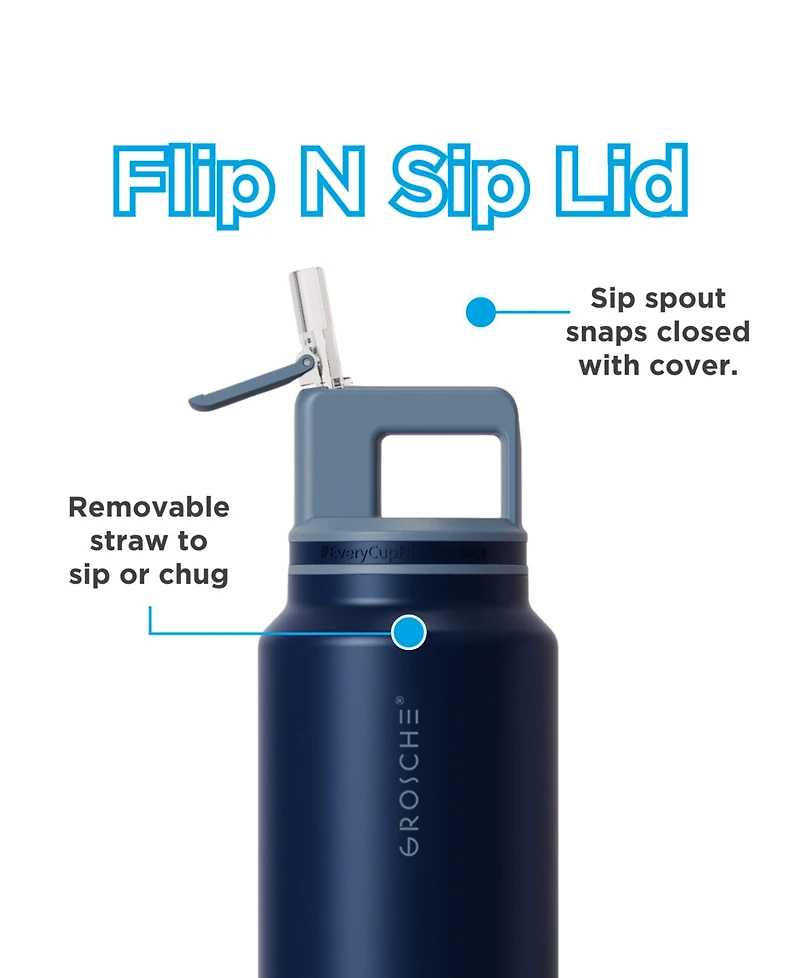Grosche Alpine Flip 'N Sip Insulated Water Bottle with Straw 2pk 20 Oz + 40