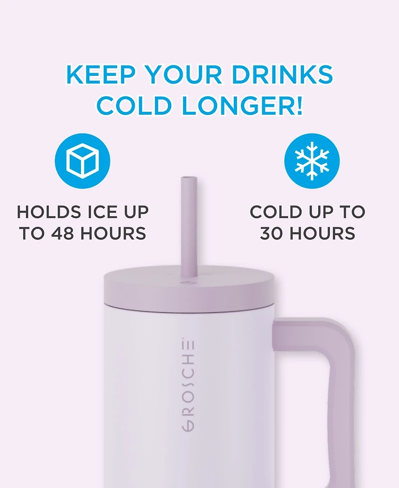 Grosche 40oz Insulated Tumbler with Straw and Handle, 2pk