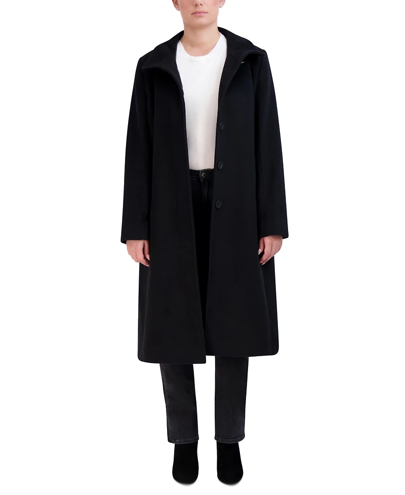 Cole Haan Womens Stand-Collar Single-Breasted Wool Blend Coat