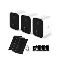 SW03-White 3 Packs 1080P Full Hd Wireless Smart Cameras with Solar Panels and 16GB Tf Card, Supports Night Vision, Wi-Fi and Smartphone App
